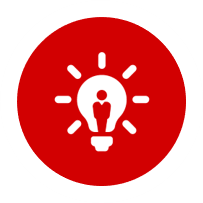 A red and white icon with an image of a light bulb.