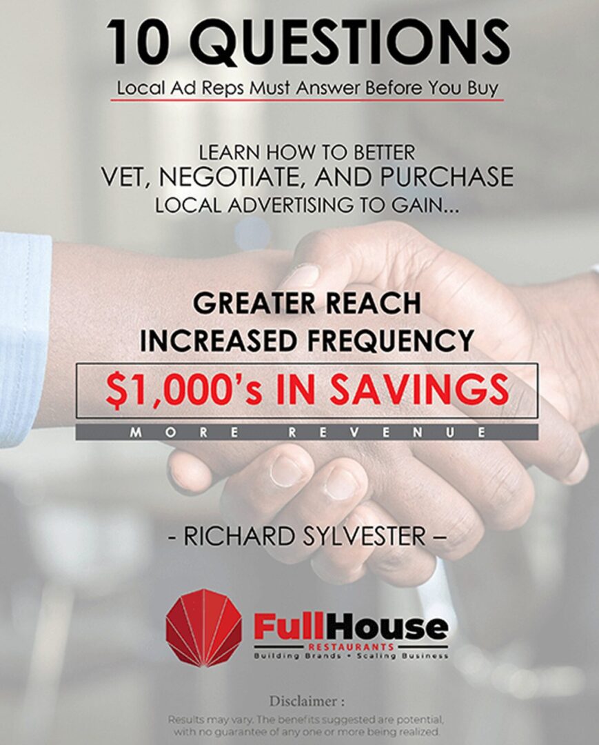 Handshake promoting advertising savings and benefits.